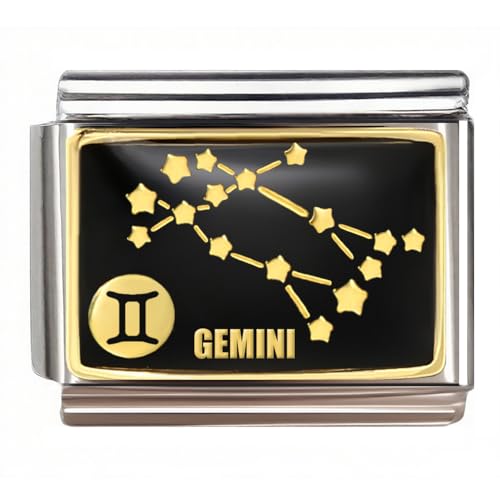 NOOFNO Italian Charm Bracelet Link, 12 Zodiac Constellation, 9mm, Sign Charm, One Size, Stainless Steel, No Gemstone