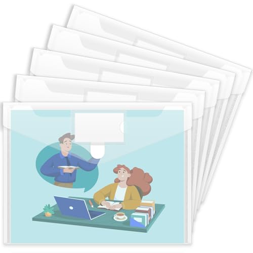 Sooez 5 Pack Plastic Envelopes Poly Envelopes, Clear Document File Folders