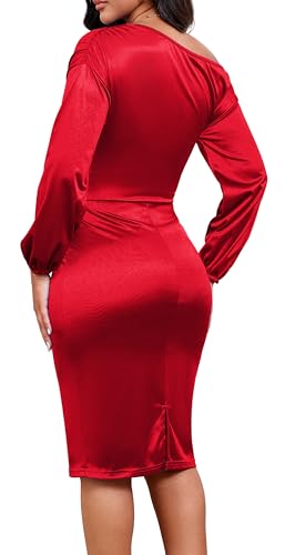 Image of Yiershu Women's Fall Off Shoulder Bodycon Dress Elegant Long Sleeve