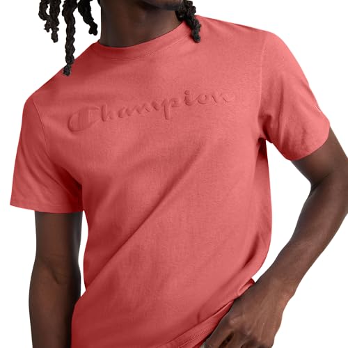 Image of Champion Men's Graphic Short Sleeve T-Shirt, Standard Fit, Tonal Script Logo, Midweight 100% Cotton