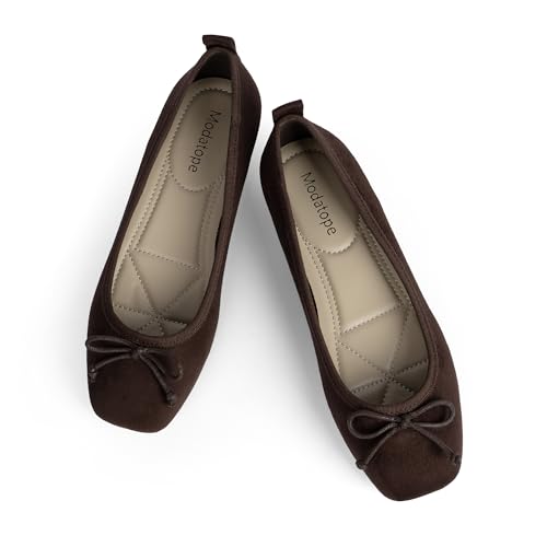 Image of Modatope Womens Flats Ballet Ballerina Flats for Women | Bow Bowknot Square Toe Slip on Flats, Dressy Comfort Ballet Shoes for Work, Driving, School, Travel & Daily Outings
