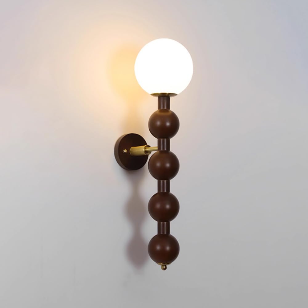 SMCCYYSD Wall Lamps Sconces Globe Lamp Wood Ball Mount Light White Glass Sconce, Geometric Bedside Lights Hardwired Lighting for Bedroom Living Room Corridor Study Nightstand-S