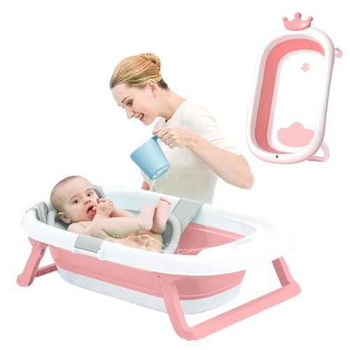 Sobebear 87cm Foldable Baby Bath Tub, Lightweight and Anti-Slip Collapsible Design, Perfect for Travel and Home Portable Bathing Solution for Newborn and Toddlers 0-36 Months (Pink)