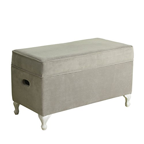 HomePop Diva Youth Velvet Decorative Storage Bench with White Wood Legs, Grey