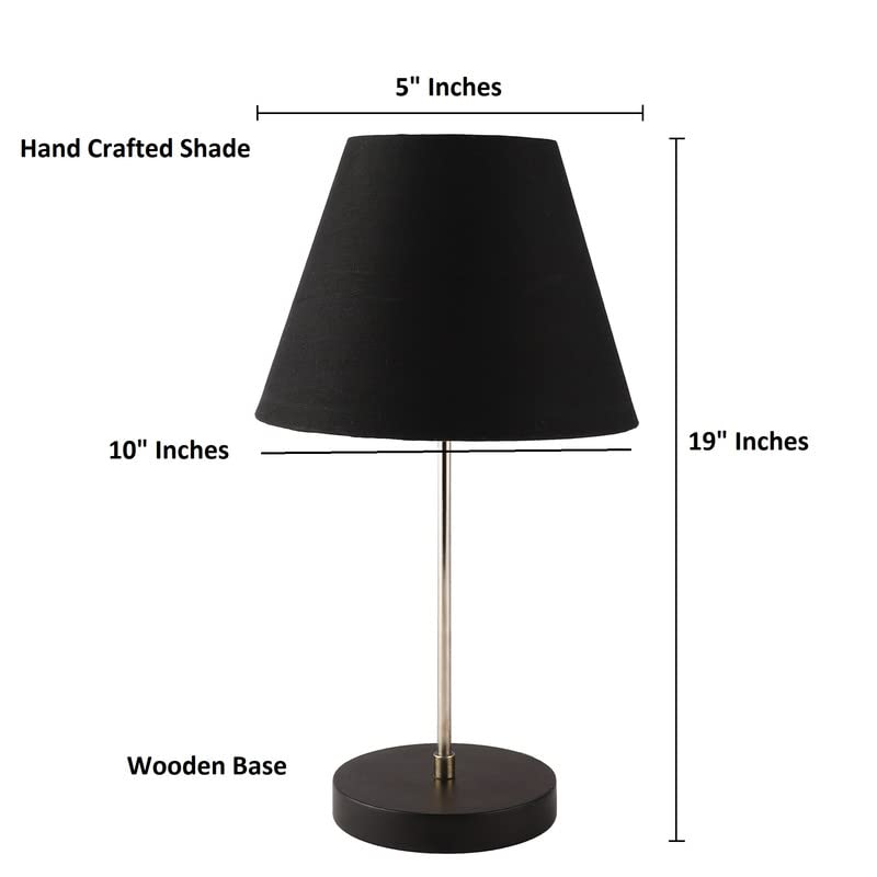 Image of Silver Table Lamp with Handmade Conical Black Shade, Minimalist Design, for Couple Dinner /Coffee Table /Restaurant /Bedroom, On /Off Switch Long Wire