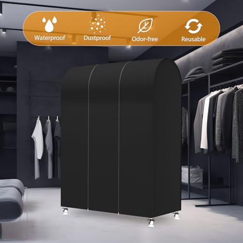Syeeiex klare transparente Kleiderständer Abdeckung Mit Reißverschluss 110 x 152 x 50cm kleidersack Staubschutz Wasserdicht Kleiderbügel schutzhülle für Kleiderstange,Schwarz