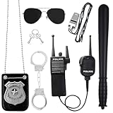 BFSYRR 6 Pcs Police Costume, Carnival Costume, Police Costume Accessories Include Badge Baton Handcuffs Walkie Talkie Sunglasses Whistle for Women Men, Police Accessories for Carnival Halloween Party