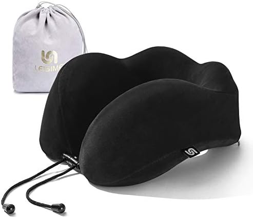 LEISIME Travel Pillow Memory Foam Neck Pillow Support - Comfortable & Breathable Cover - Machine Washable, Airplane Pillow Kit with 3D Sleep Mask, Earplugs, and Luxury Bag ( Black )