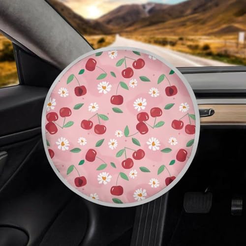 Image of Cherry Print Steering Wheel Cover Protector Block UV Rays Cool Anti Heat Automotive Steering Wheel Heat Shield Cover Car Interior Accessories for Car Truck SUV