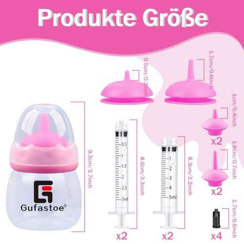 Gufastoe Lot de 15 biberons d'élevage pour animaux de compagnie, chatons et chiots, avec mamelon d'alimentation et seringues pour toutes les races de chiots, chatons et autres animaux, rose – vue 2