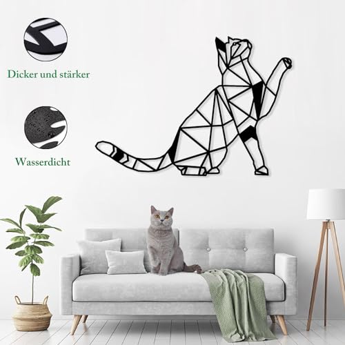 Décoration murale chat géométrique métal noir suspendre design minimaliste - 2