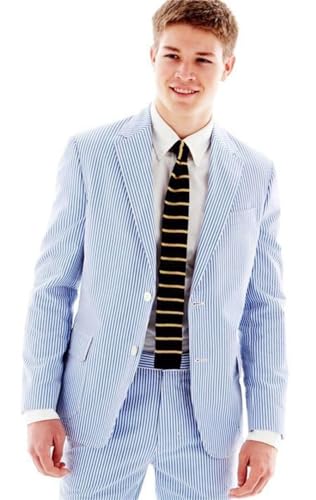 SUZHIMO Men's 2 Piece Seersucker Suit Slim Fit Wedding Groosmen Linen Suit for Men Prom Striped Jacket+Pant2