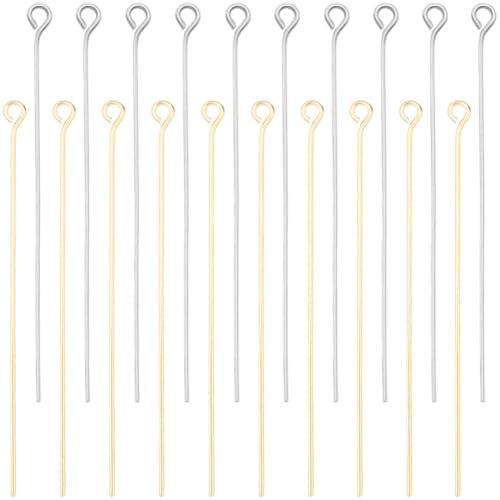 Beebeecraft 100 Clou à Œil de 50mm en Laiton Plaqué Or 18 carats et 925 Clous à Œil Pliables à Tête Plate en Argent Sterling pour la Fabrication de...