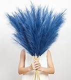 MUUNC 9 Pcs 45' Tall Pampas Grass Blue Decor, Long Stem Artificial Flower Floor Vase Large Faux Floral Pompas Fake Plants Dried Bouquet Arrangement Vase Filler for Boho Home Wedding Decoration