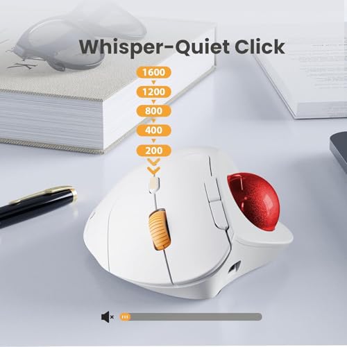 Image of ProtoArc Wireless Trackball Mouse, EM04 Ergonomic Bluetooth Rollerball Mouse Rechargeable Computer Laptop Mouse Thumb Control Mice, Compatible with PC, iPad, Mac, Windows-White Mouse Cherry Ball