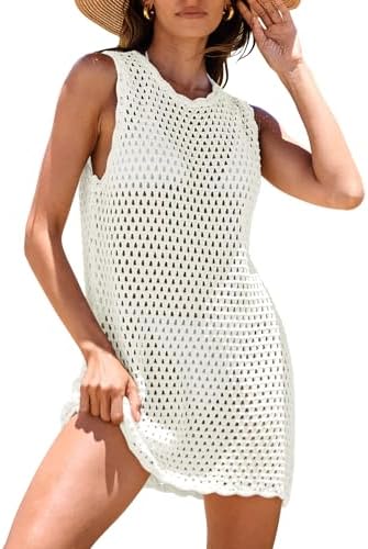 ANRABESS Swimsuit Coverup for Women Beach Bathing Suit Crochet Mini Dress