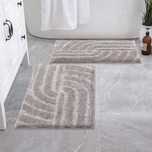 Image of Luxe Home Super Soft Microfiber Bath Mats Non-Slip TPR Backing Scotland Maze Cut Water Soak Bathroom Mat & Door Mats for Home Combo (38x58 cm) - Grey
