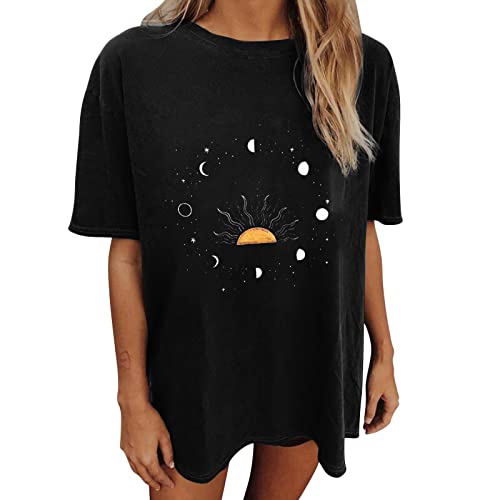 Image of Summer Y2k Tops for Womens, Casual Vintage Short Sleeve T-Shirt, Girls Oversize Loose Round Neck Elastic Tee