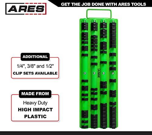 Ares 60040 - Green 80-Piece Socket Organizer - 1/4-Inch, 3/8-Inch, And 1/2-Inch Drive Socket Rails Hold 80 Sockets And Keep Your Tool Box Organized #TOP3