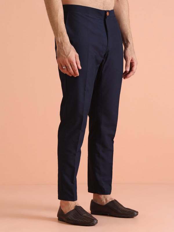 Kisah Silk Blend Kurta Jacket Trouser Set For Men | Nehru Jacket Waistcoat Kurta Set With Trousers | Mens Ethnic Collections-Ka-0941-5542-T306-38-Navy Blue