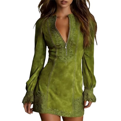 Generic Vestidos de verano para mujer, cómodos y elegantes, vestidos casuales para mujer, cómodos y fluidos, estilo imperio, casual, cuello en V, plisados, para vacaciones de verano, salidas a la