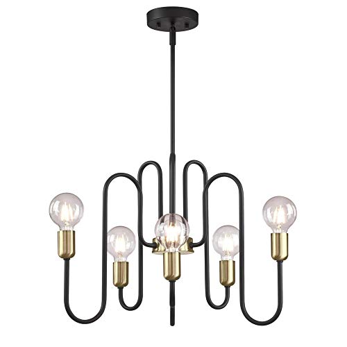 Westinghouse Lighting 6576000 Spencer Six-Light Indoor Chandelier, Matte Black Finish with Antique Brass Accents Westinghouse Lighting 6576000 Spencer Six-Light Indoor Chandelier, Matte Black Finish with Antique Brass Accents