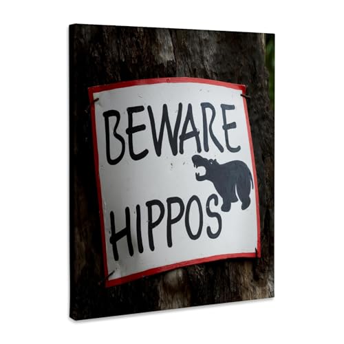 3dRose Warning sign at Chobe Safari Lodge Campsite, Kasane, Botswana, Africa Museum Grade Canvas Wrap 11x14