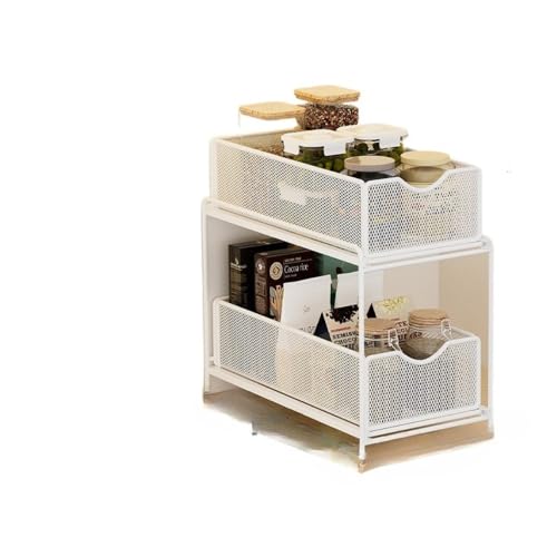 OGXN 収納ラック キッチンシンク 下スライド式引き出し 省スペース 取り外し可能 調味料 隙間収納 食器収納 多機能 家庭 洗面所 キッチン用 (白,S)