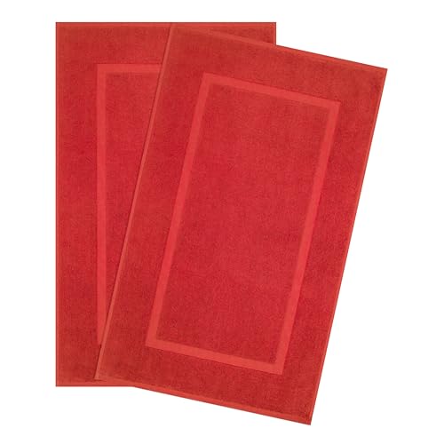 Image of Cotton Paradise 100% Cotton Turkish Bathmat Set, Soft Absorbent Quick Dry, 2 Piece 20x34 Bathmat Floor Set, Red