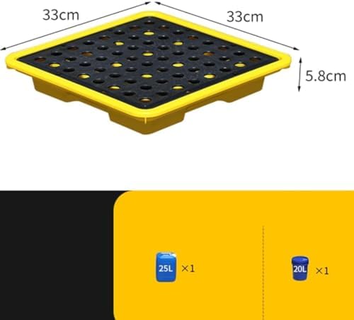 Stackable, Modular Spill Containment Trays with Drain – Robust Anti-Spill Platform for Paint Buckets and Industrial Applications, Ideal for Efficient Spill Management,33x33x5.8cm