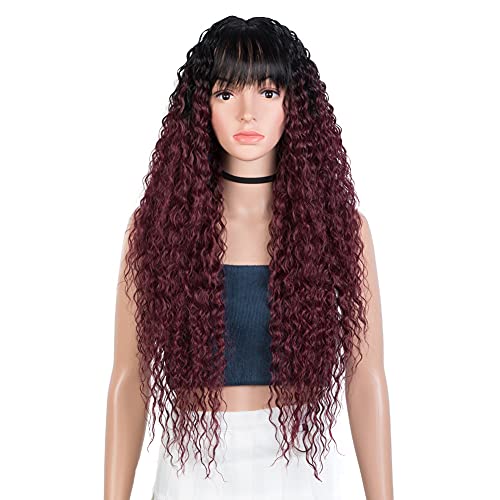 JOEDIR LUX Wigs for Black Women Long Wavy Wig Heat Resistant Synthetic Wig 30 Inches long 2"x4" Simulated Scalp Wigs for Women 180% Density (30 INCH, TT1B/530)