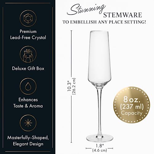 Elixir Glassware Classy Champagne Flutes - 8 Oz - Set Of 6 Elegant Flute Wine Glasses thumb #2