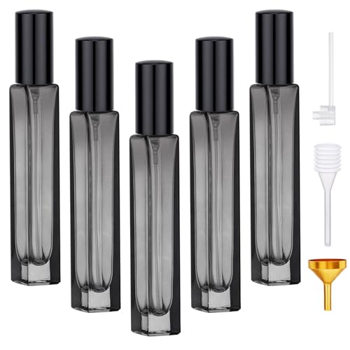 Segbeauty 0.34oz Empty Glass Travel Perfume Bottles Refillable, 5pcs 10ml Mini Spray Bottle with Perfume Refill Kit, Black Travel Cologne Sprayer, Small Glass Cologne Atomizer Spray Bottle Fragrance