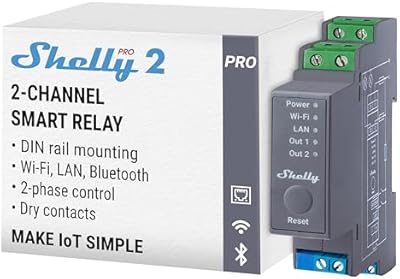 Shelly Pro 2 – Smart Relé Con 2 Canales Inalámbrico, LAN & Bluetooth, Automatización De Hogar y Edificio, Compatible Con Alexa & Google Home, iOS Android App Control Remoto Para Válvula Motorizada