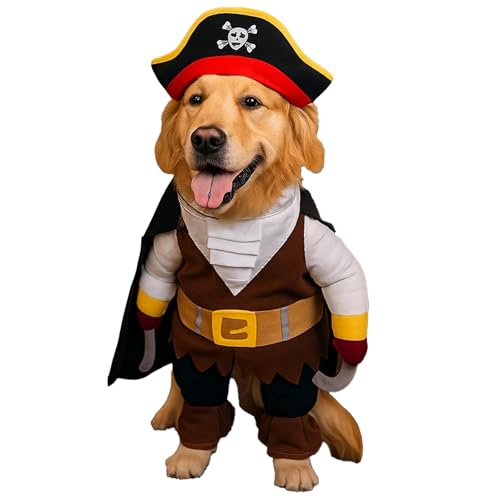 Dog Halloween Costume, Pirate Theme Pet Costume for Dogs, Adjustable Pirate Outfit with Hat, Perfect for Halloween Parties and Photo Shoots