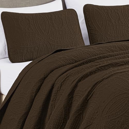 Image of Chezmoi Collection Austin 3-piece Oversized Bedspread Coverlet Set (King, Chocolate)