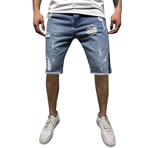 Pantalones Vaqueros Cortos de Hombres Slim Fit Shredded Trousers Jeans Short Pantalón Corto de Verano Men Pants algodón Rotos Rectos Vaqueros Sportwear Bermudas MMUJERY