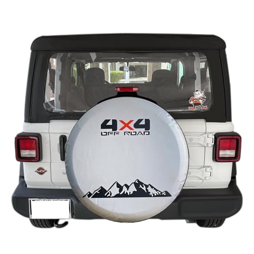 Image of for Toyota, Hummer H3, Ford Bronco SUVs, Jeep Wrangler Spare Tire Cover, Spare Wheel Cover Protector, Tire Cover Protector, White /Silver (XL: 265 /75R16, 275 /75R17)