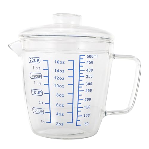 GRADENEVE Taza De Con Escala Para Medir Vaso De Agua Térmico Con Tapa Jarra De Cocina Para Leche y íquidos Capacidad De 500ml