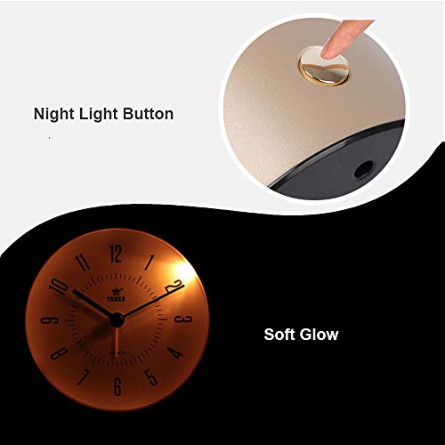 Laigoo Analog Alarm Clock For Bedrooms, 4.3 Inch Non-Ticking Vintage Alarm Clock Desk/Bedside Clock Round Travel Alarm Clock With Snooze & Nightlight Function For Home/Bathroom/Office(Gold) #TOP3