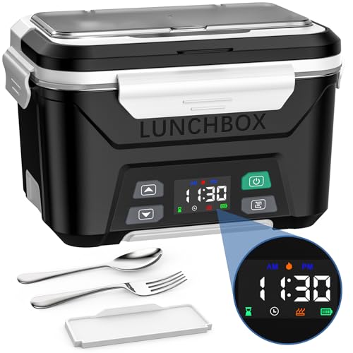 Docusvect Fiambrera Eléctrica Inalámbrica, Taper Electrico para Comida con Calentamiento Programado, Lunch Box Adultos de 1,3 L, Fiambreras Comida Trabajo con Divisores Extraíbles y Bolsa Térmica
