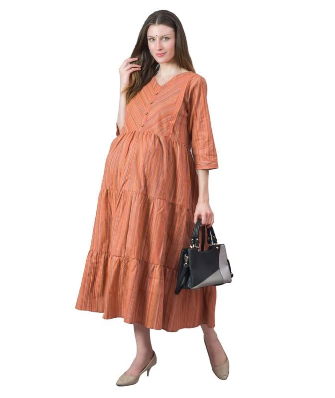 Cotton Grey/Black Maternity Dresses for Women with Feeding Zip - Floral Breastfeeding Maternity Gown Kurti for Pregnant Women - Nursing Pre and Post Pregnancy Wear(GreyBLack)