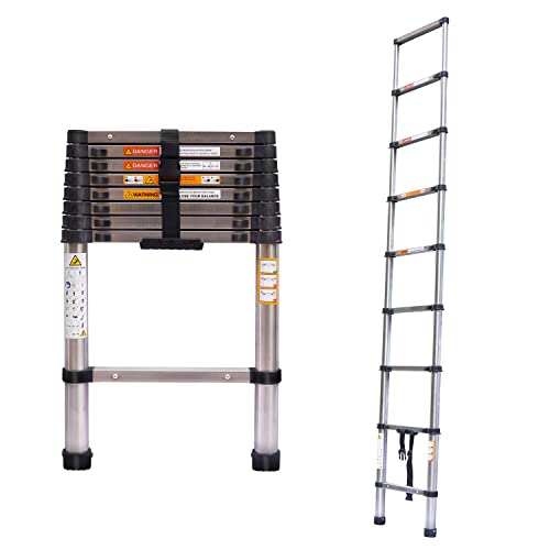 Échelle télescopique 2,6 m - Échelle pliante antidérapante - En acier inoxydable de qualité supérieure - Échelle extensible multifonction - Charge maximale : 150 kg