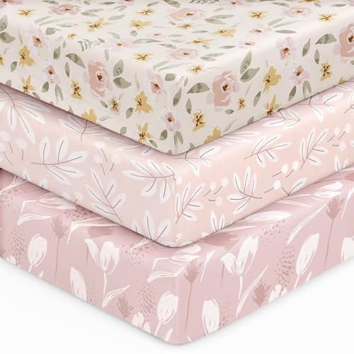 Unnivoll Baby Crib Sheets for Boys Girls, 28x52x8in Fitted Crib Sheet Neutral 3 Pack for Standard Crib and Toddler Mattress, Breathable Soft...