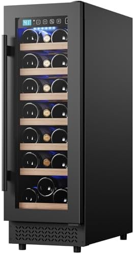 12" Wine Cooler Refrigerator 21 Bottle Wine Fridge Built-in or Freestanding with Double-Layer Tempered Glass Door Compressor quick cooling, Low Noise