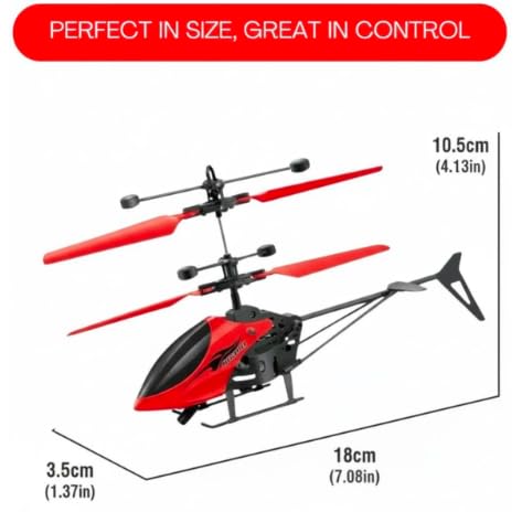 Image of Dual-Mode RC Helicopter - Induction Hand Sensor & Remote Control Flying Toy for Kids | USB Rechargeable Mini Drone with 3D LED Lights & Auto-Hover Technology (Red)