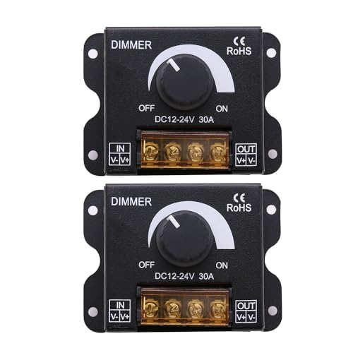 LED Dimmer Switch Controller, 12-24V 30A PWM Rotary Inline Dimmer Switch Manual Knob for LED Strips &amp; Desk Lights