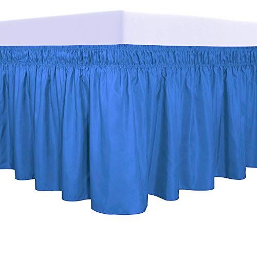 PureFit Wrap Around Ruffled Bed Skirt with Adjustable Elastic Belt - 22 Inch Drop Easy to Put On, Wrinkle Free Bedskirt Dust Ruffles, Bed Frame Cover for Twin,Twin XL and Full Size Beds, Blue