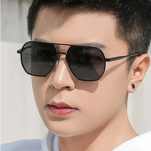 Image of Polarized Square Sunglasses for Men Stylish | Bold Alloy Black 100% UV Protection Branded Goggles for Driving Party Casual | Double Bridge Retro Anti Glare Sun Glasses