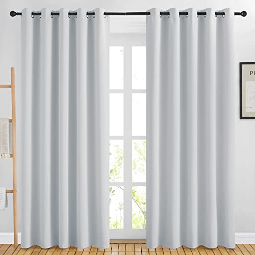 Image of NICETOWN Blackout Curtains Panels for Living Room, 2 Panels, 66 x 80 Inch, Greyish White, 3 Pass Microfiber Noise Reducing Thermal Insulated Solid Ring Top Blackout Window Drapes